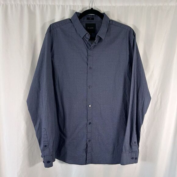 01.algo Dress Shirt Men's Large Blue Slim Button Up Long Sleeve Cotton Blend - Picture 1 of 8